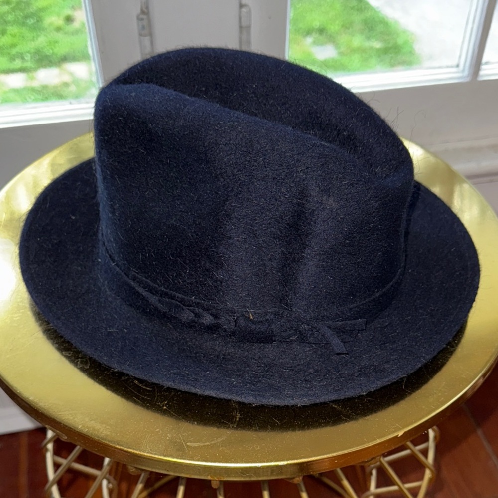 Vintage‎ Rasxmir Navy Blue Fedora Hat Cashmere/Wool Blend Made in USA -Medium